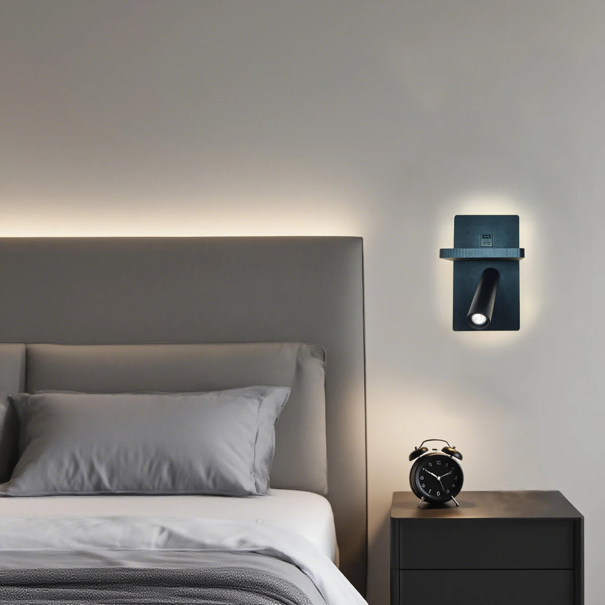 Wireless Charging Wall Light Sleek Black Modern Wall Sconce Adjustable Spotlight for Bedroom Living Room Corridor Home Decor