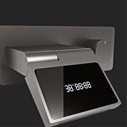Luxury Gun Gray Brass Wall Mounted Bathroom Faucet with LED Digital Display Single Handle Hot & Cold Water Embedded Bathroom Tap