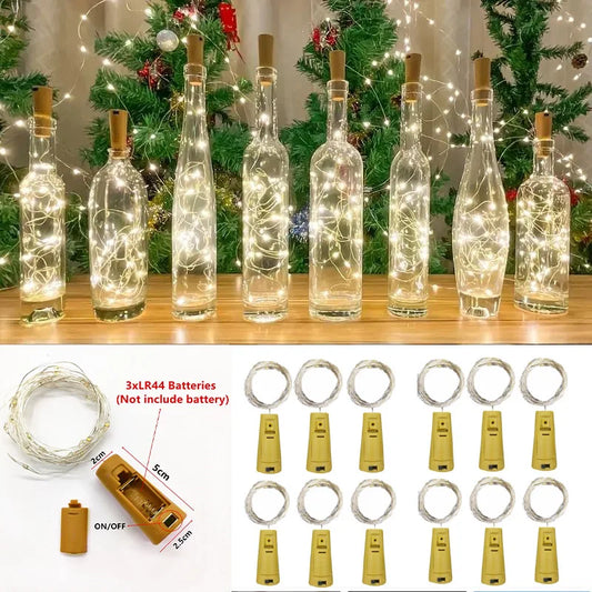 6pcs 20led Wine Bottle with Cork Bottle Led String Fairy Lights Battery Cork for Party Wedding Christmas Halloween Bar Decors