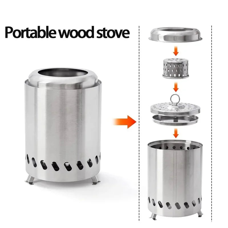Mini Smokeless Stainless Steel Wood Stove Portable Camping Fire Stove