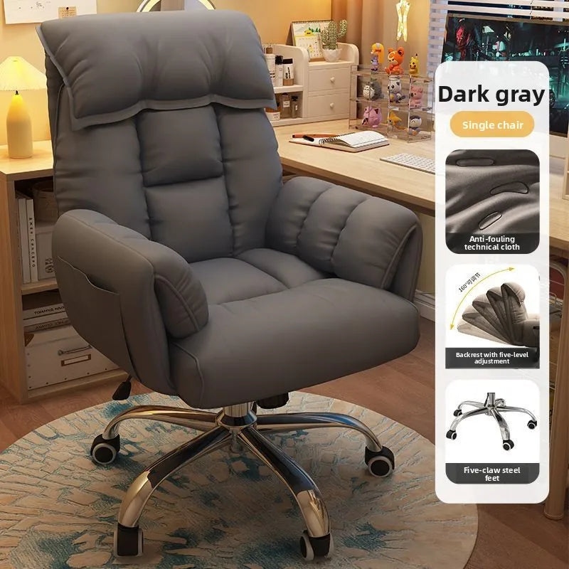 Comfortable Computer Chair with Armrest Footrest Home Office Dormitory Lounge Recliner Back Support Pillow Adjustable Seat