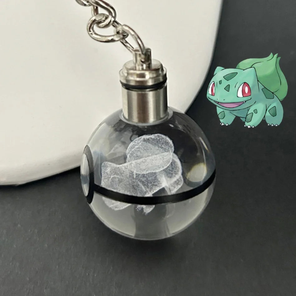Pokemon Crystal Ball 3D Pikachu Mewtwo Mew Gengar Night Light Pokeball Crystal Keychain Anime Action Figure Toy Birthday Gift
