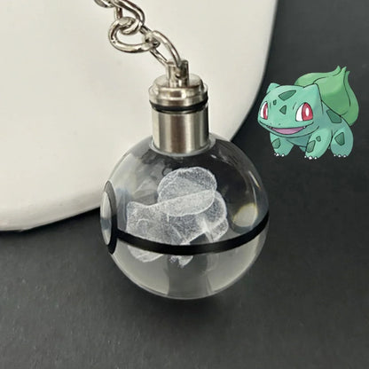 Pokemon Crystal Ball 3D Pikachu Mewtwo Mew Gengar Night Light Pokeball Crystal Keychain Anime Action Figure Toy Birthday Gift