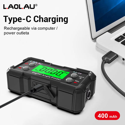 Digital Laser Angle Gauge USB Rechargeable High Precision Inclinometer & Level Box with Dual-Side Laser Lines Magnetic DIY Tools
