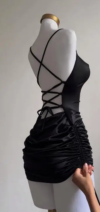 Europe USA explosive new cross-border dress summer high sense lace-up sexy halter spice bag hip skirt