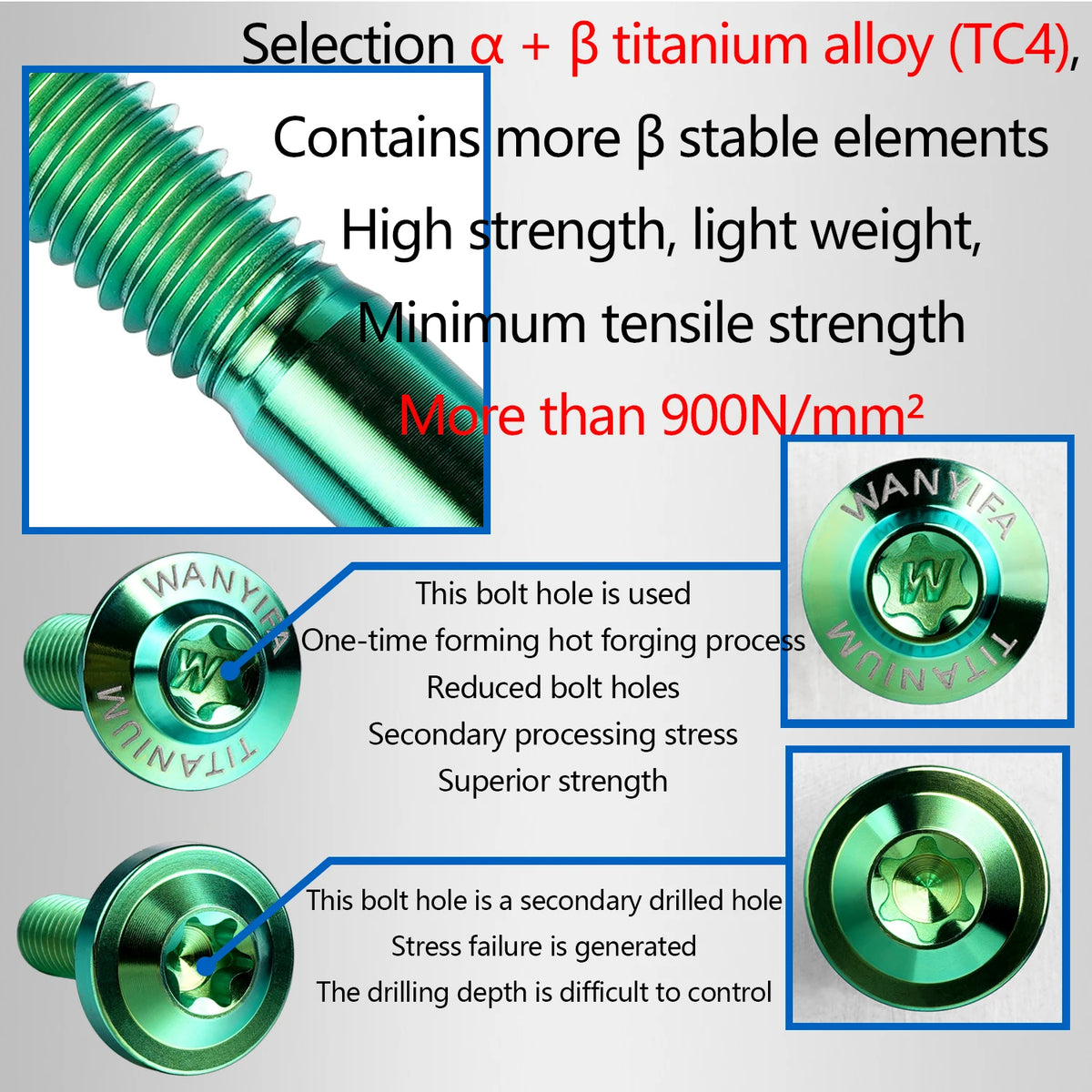 Wanyifa Titanium Bolts M8x 15 20 25 30 35 40 45 50 60 70mm Allen Key Taper Head Screw for Bicycle Motorcycle Car Ti Fastener