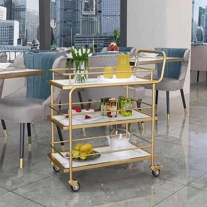 3-Tier European Style Rolling Serving Cart Versatile Beverage Dessert Trolley for Hotel Restaurant Cafe Wedding Party Home Use