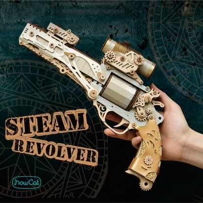 MMZ MODEL DIY 3D Wooden Puzzle Steam Revolver Assembly Model Kits Toys For Children Kids Girls Birthday Gift