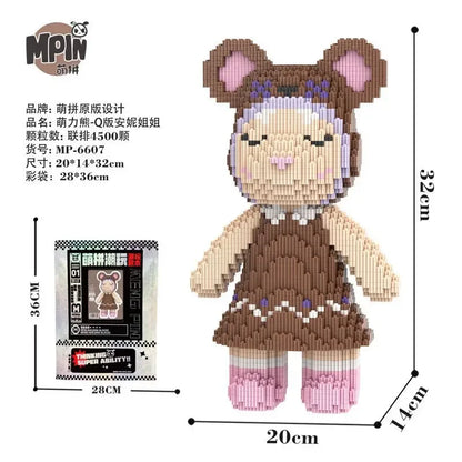Weeding Bear Building Block Art Cake Bear Eternal Heart Bouquet Bear Ornament DIY Assembly Mini Brick Figure for Birthday Gift