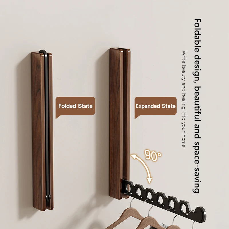 Wood Clothes Hanger  Wall Mounted Drying Rack, Collapsible Design, and Invisible Clothing Organizer for Efficient Space Saving