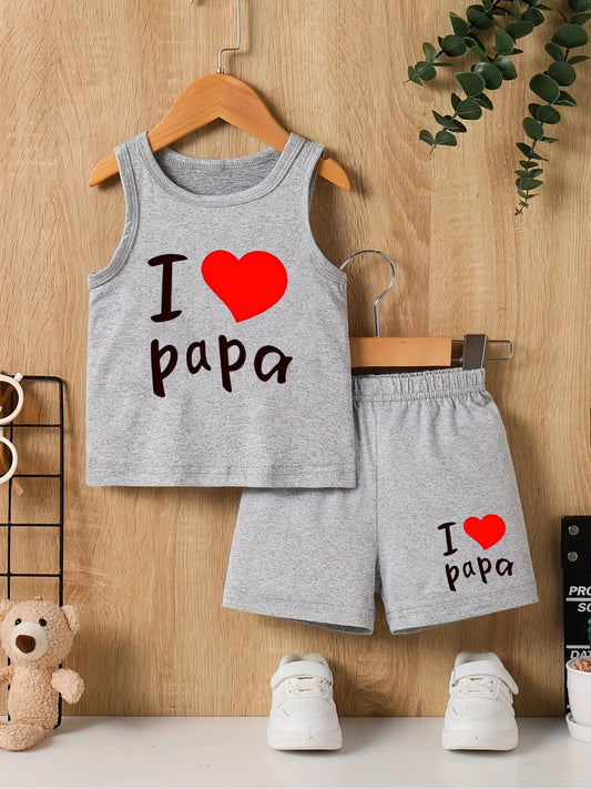 Summer Baby Boys' Round-Neck Letter Print Vest and Shorts Casual 2-Piece Set