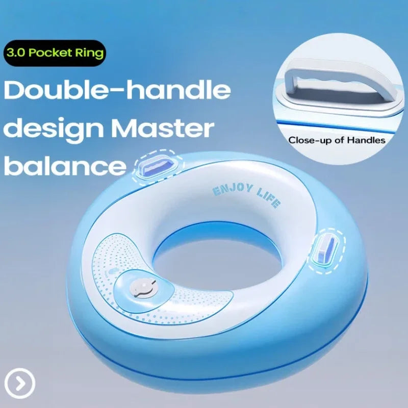 60-100cm Double Handle Thicken Swimming Ring Pool Float Water Play Summer Beach Party Swimming Circle Press‑to‑Inflate