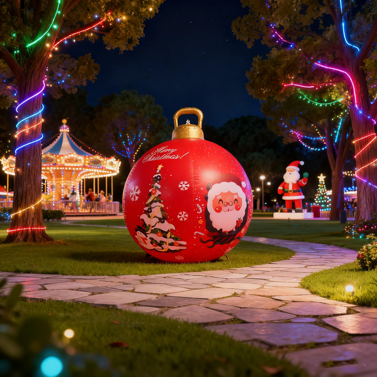 24inch (Approx. 60cm) Giant Inflatable Christmas Ball Pvc Inflatable Decorative Ball Large Holiday Inflatable Outdoor Decoration Christmas Inflatable Yard Decoration Giant Inflatable Ornament