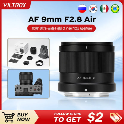 Viltrox 9mm F2.8 Air APS-C Lens Auto Focus Camera for Sony E/NZ/XF Mount Mirrorless Cameras ZV-E10 ZV-E10II A6400