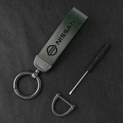 Vintage Leather Car Keychain Key Ring Pendant Fit For Nissan Sylphy N7 Qashqai J10 J11 Note Teana Navara Juke GTR 350Z Patrol Ti