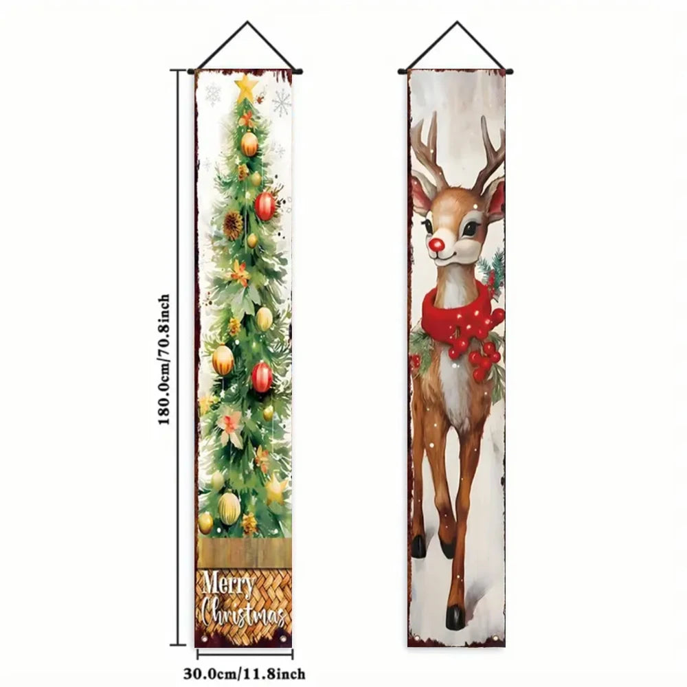 Christmas New Year Decorations Couplet Santa Snowman Door Banner For Home 2025 Xmas Hanging Ornaments Navidad Gift New Year 2026