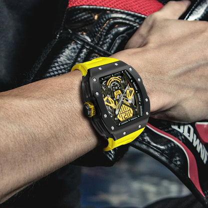 PINDU Design Automatic Watch For Men Hollow Mechanical Luminous Waterproof Casual Business Brand Wine barrel Wristwatch