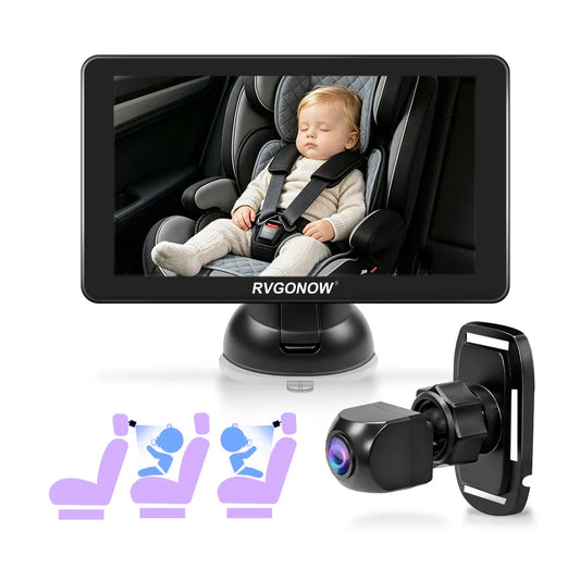5 Inch Baby Car Monitor with 1080P Rear Facing Camera, Infant Car Mirror for Back Seat 150° Wide Angle for Toddler Kids Travel