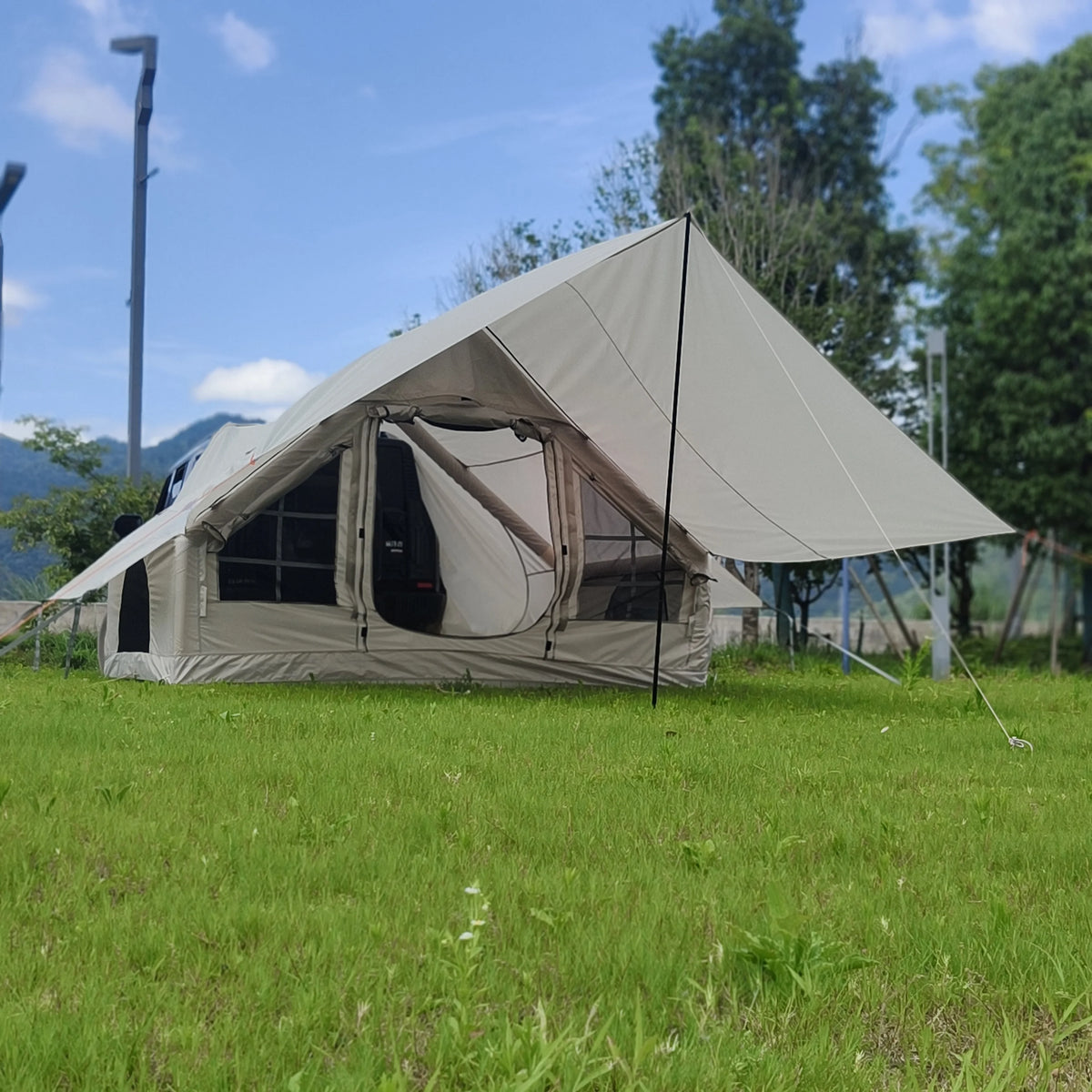Inflatable Car Tent with Skylight,Blow up Car Rear Tent with 3m Canopy,Inflatable SUV Tailgate Tent with One Bedroom& One Hall