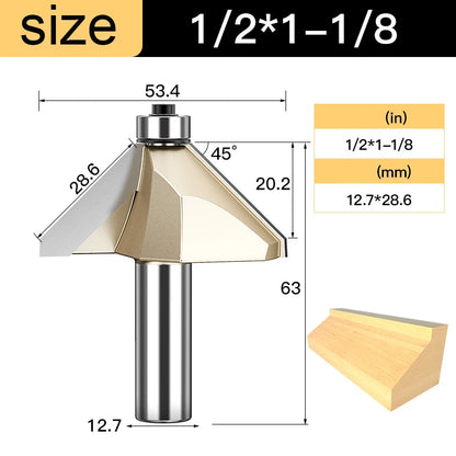 Tideway 45 Deg Bevel Edge Forming Chamfer Router Bits with Bearing Chamfering CNC Wood Cutting Tools Woodworking Milling Cutter