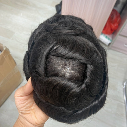 Men Wig Human Hair Toupee Fine Mono Male Wig 130% Density Durable Hair Prosthesis Toupee Men 6" Hair Replacement System For Men