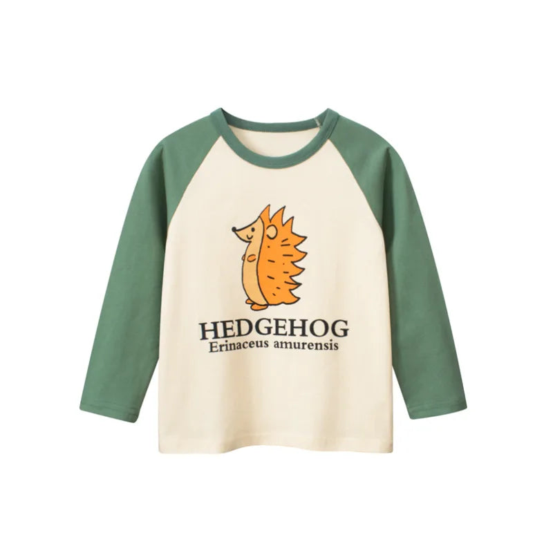 2026 Spring  Autumn Children Boys Long Sleeve T-Shirts Cartoon Dinosaur Cotton Tops 2-8 Years Kids Baby Boy Tees Toddler Clothes