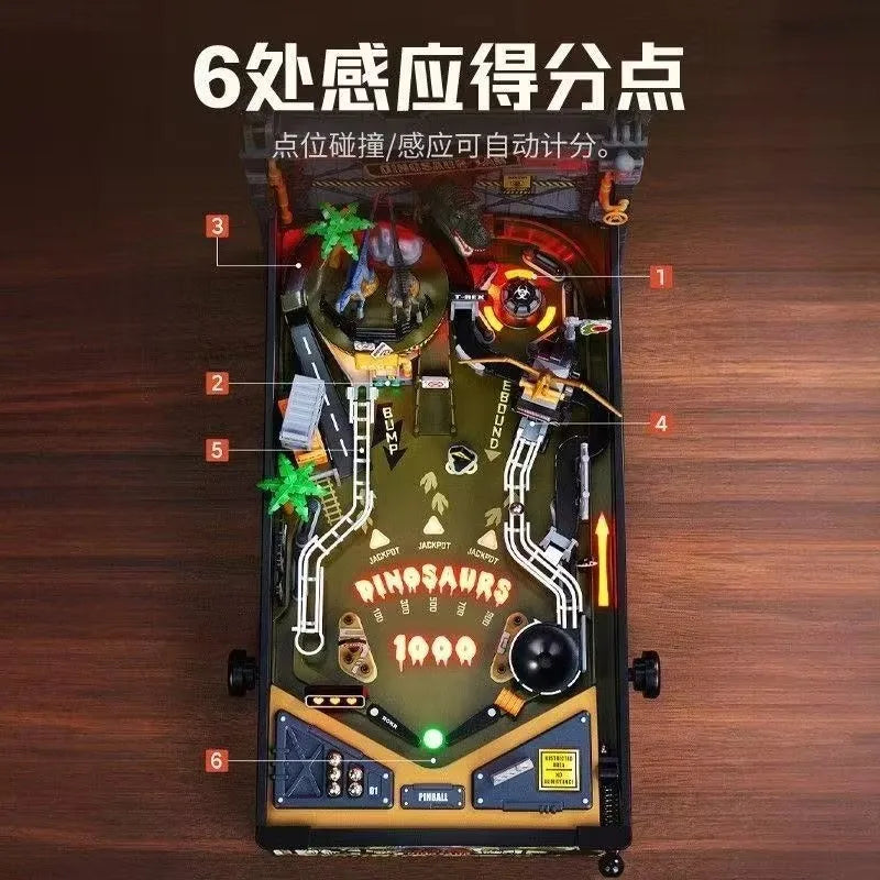 Dinosaur Lab Pinball Machine DIY Wooden Assembly Model With Light Sound Effect Desktop Arcade Game 3D Puzzle Collectible Gift