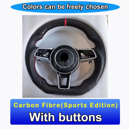 New Upgrade Alcantara Leather Steering Wheel For Porsche Macan Panamera Cayenne 718 911 Custom Genuine Carbon Fiber LED Interior