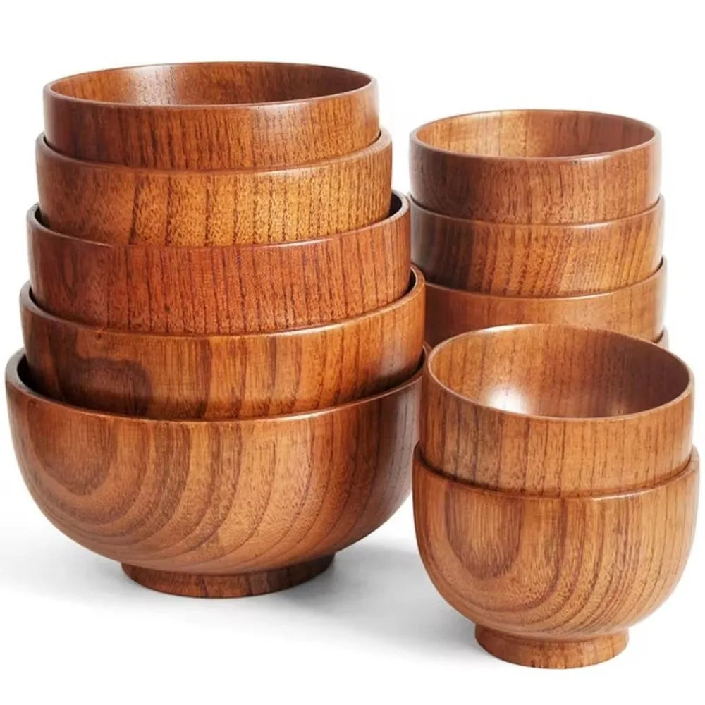 New Japanese Style Wooden Bowls Handmade Crafts Soup Bowls Food Containers Household Wooden Utensils Tableware