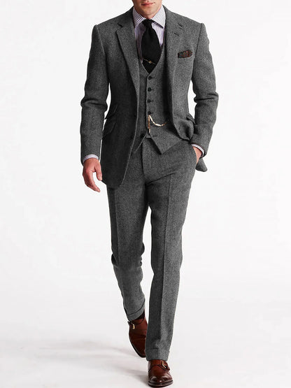  Herringbone Tweed Suits for Men 3 Piece Set Double-Breasted Slim Fit Tuxedo Size Man Suit Set Custom Made Men Fashion Suits