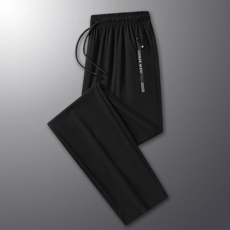 Summer New High Quality Ice Silk Pants For Men's Feet Tie Sports Elastic Quick Drying Sweat-absorbing Straight Leg Pants 2PCS