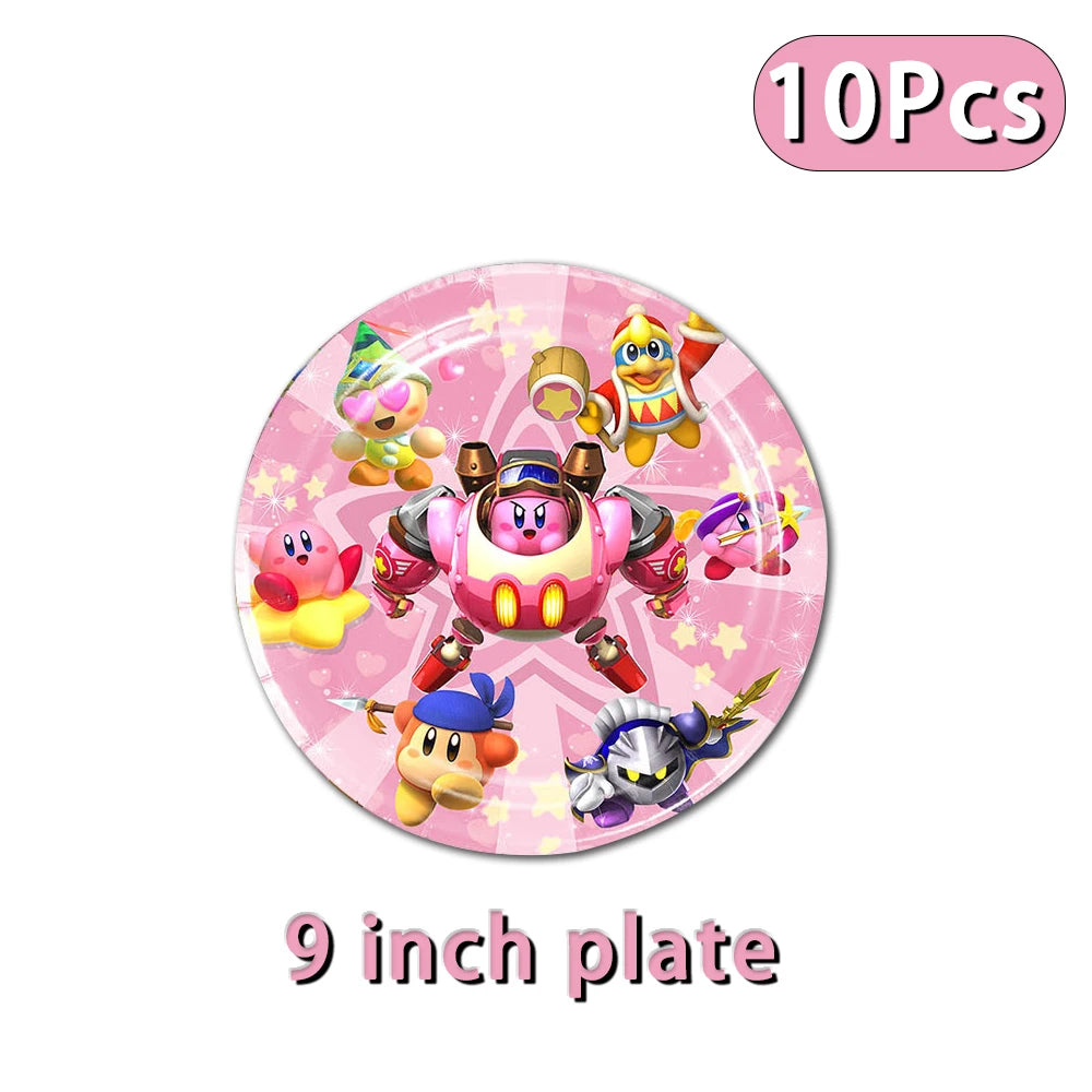 Hot kawaii Star Kirby Birthday Party cutlery plate Disposable Banner Cake Topper Hanging Flag Kirby‌ Balloon Birthday Decoration