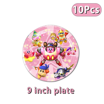 Hot kawaii Star Kirby Birthday Party cutlery plate Disposable Banner Cake Topper Hanging Flag Kirby‌ Balloon Birthday Decoration