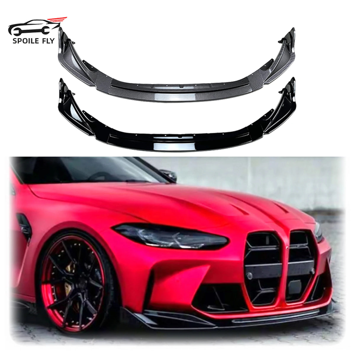 For BMW M3 G80 M4 G82 Front Bumper Spoiler Lip 2021 2022 2023 Carbon Fiber Look/Gloss Black Car Lower Splitter Lip Protector Kit