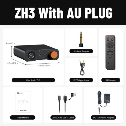 Fosi Audio ZH3 HIFI Headphone Amplifier AKM4493SEQ Desktop DAC Fully Balanced Preamp with Remote 12V Trigger Input