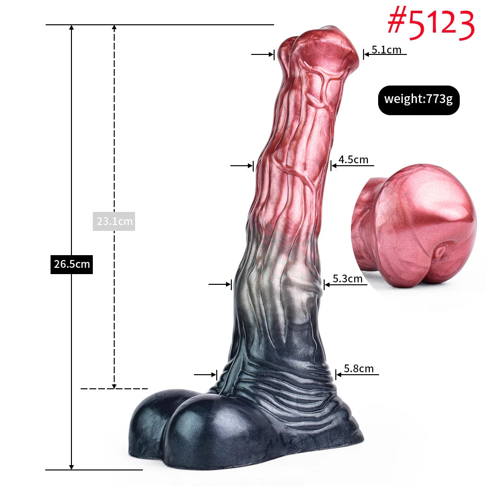FAAK Colorful Silicone Ribbed Fantasy Horse Knot Dildo with Suction Cup Anal Sex Toys Soft Girthy Huge Fake Penis for Women