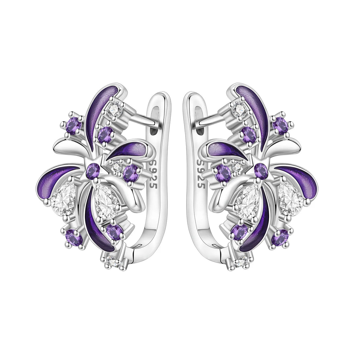 Orstarry Original 925 Sterling Silver Blue Iris Flower Earrings Women Hoop Earring Anniversary Jewelry Trendy Gifts