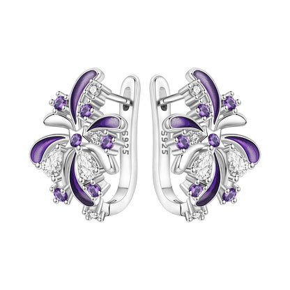 Orstarry Original 925 Sterling Silver Blue Iris Flower Earrings Women Hoop Earring Anniversary Jewelry Trendy Gifts