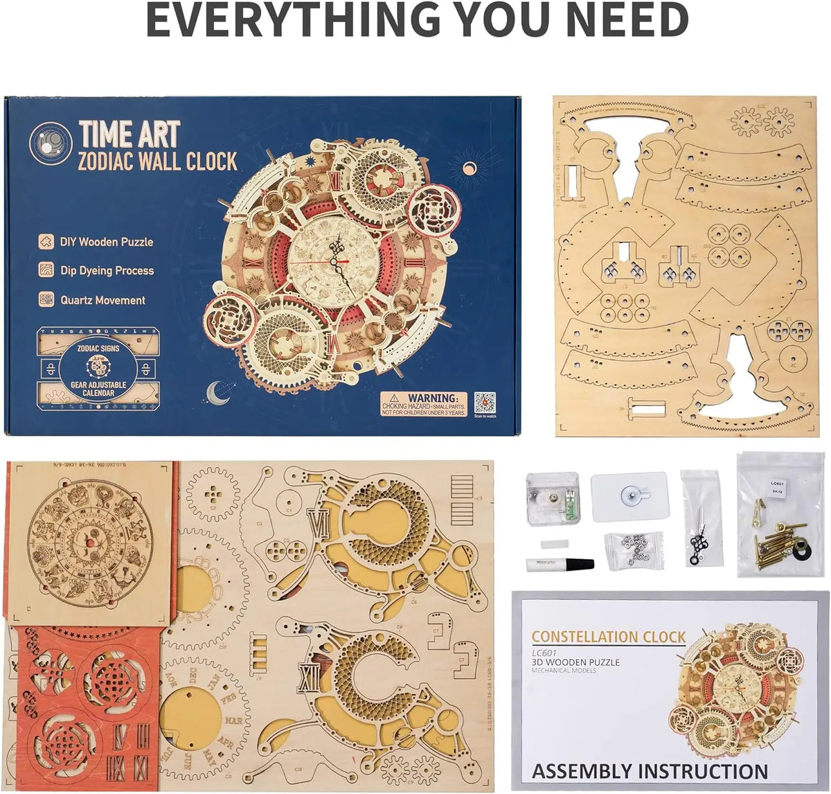 ROKR 3D Wooden Puzzles Wooden Steampunk Clock Kit  DIY Mechanical Wall Quartz Aesthetic Room for Adults