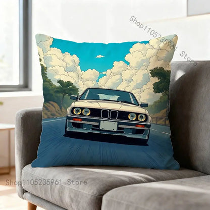 Black White E-E36 Car Pillow Cases for Bedroom Living Room Sofa Home Decor Polyester Cushion Cover with Zipper