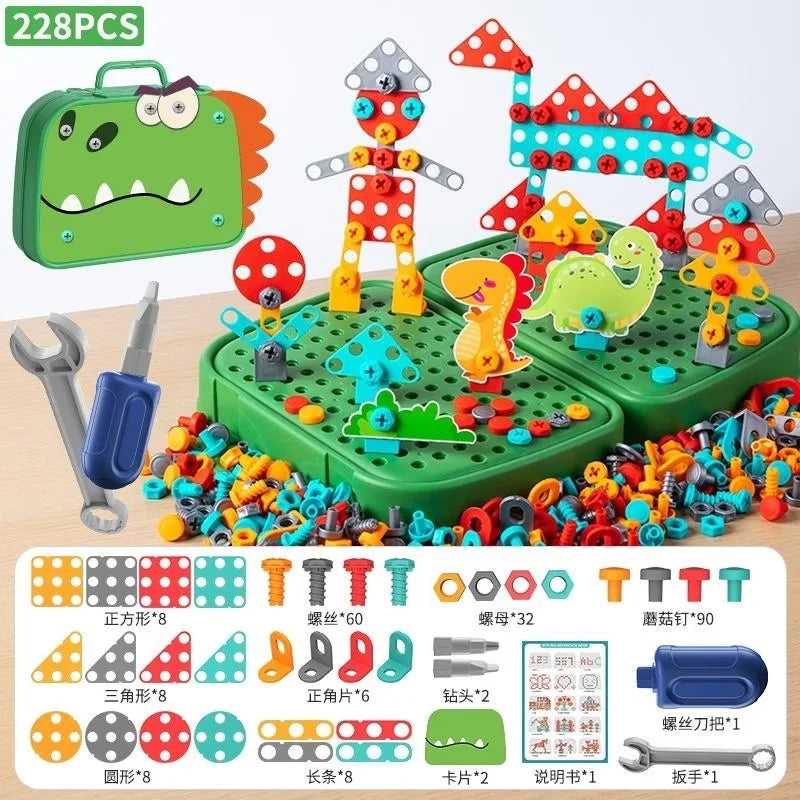 450Pcs Kids STEM Drill Set Creative Mosaic Puzzle Building Blocks Educational Engineering Kit with Screwdriver for Boys Girls