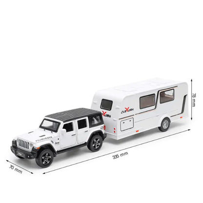 1/32 Alloy Trailer RV Truck Car Model Diecast Metal Recreational Off-road Vehicle Camper Car Model Sound and Light Kids Toy Gift