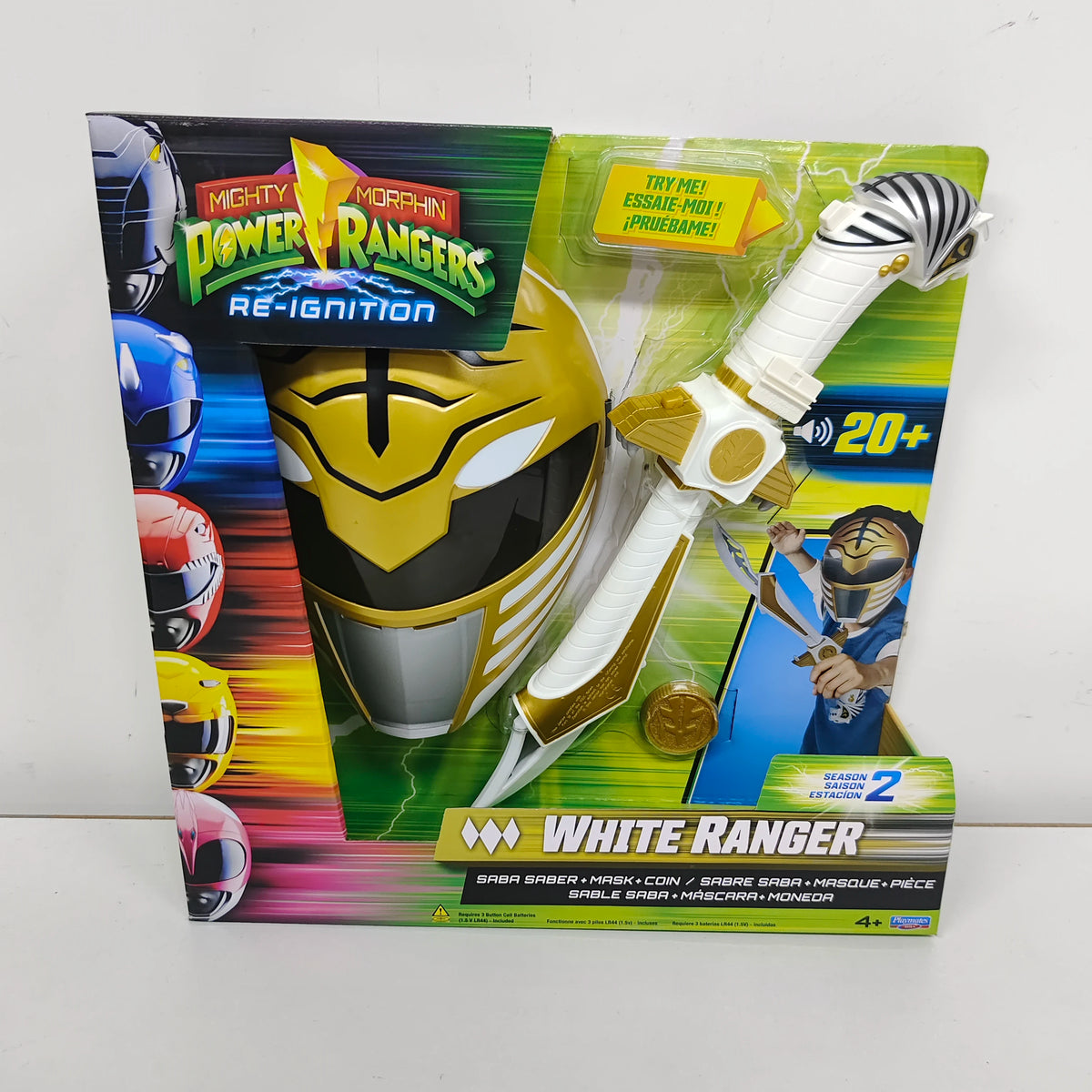 Original Power Rangers S2 White Ranger Figure All Accessories Collection Combinable White Tigerzord Saba Saber Mask Coin Playset