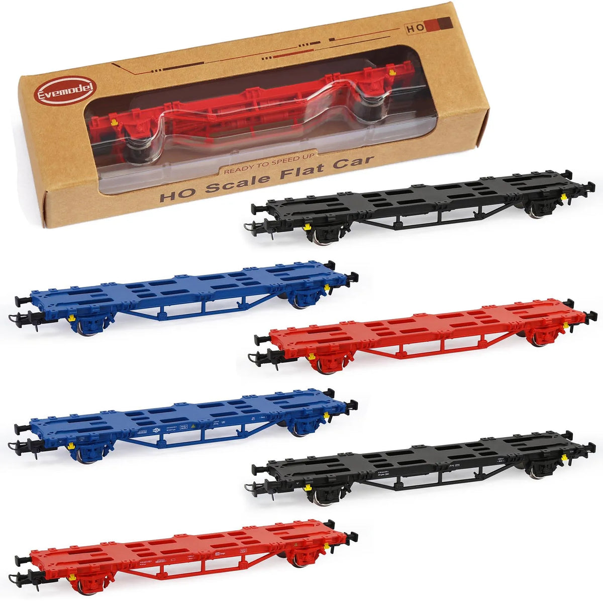 Evemodel Model Railway HO Scale 1:87 Flat Car with Container 20ft 40ft Shipping Cargo Box Lot C8761