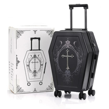 Unique Design Gothic Coffin Suitcase Halloween Travel Bag Black Retro Trunk Vampire Themed Suitcase Dark Aesthetic Luggage