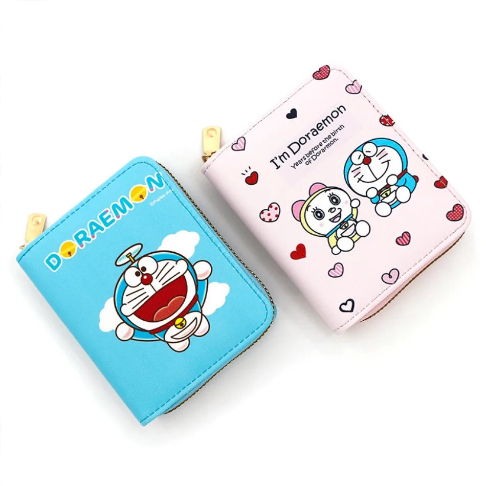 New Doraemon cute cartoon printed zipper coin purse mini short wallet PU leather business card holder coin bag girl student gift