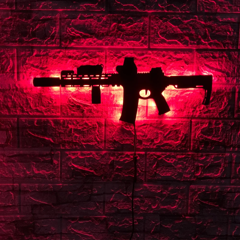 ZK30 creative luminous gun model wall hanging LED wall light wooden board indoor bar decoration USB night light cable 2 meters
