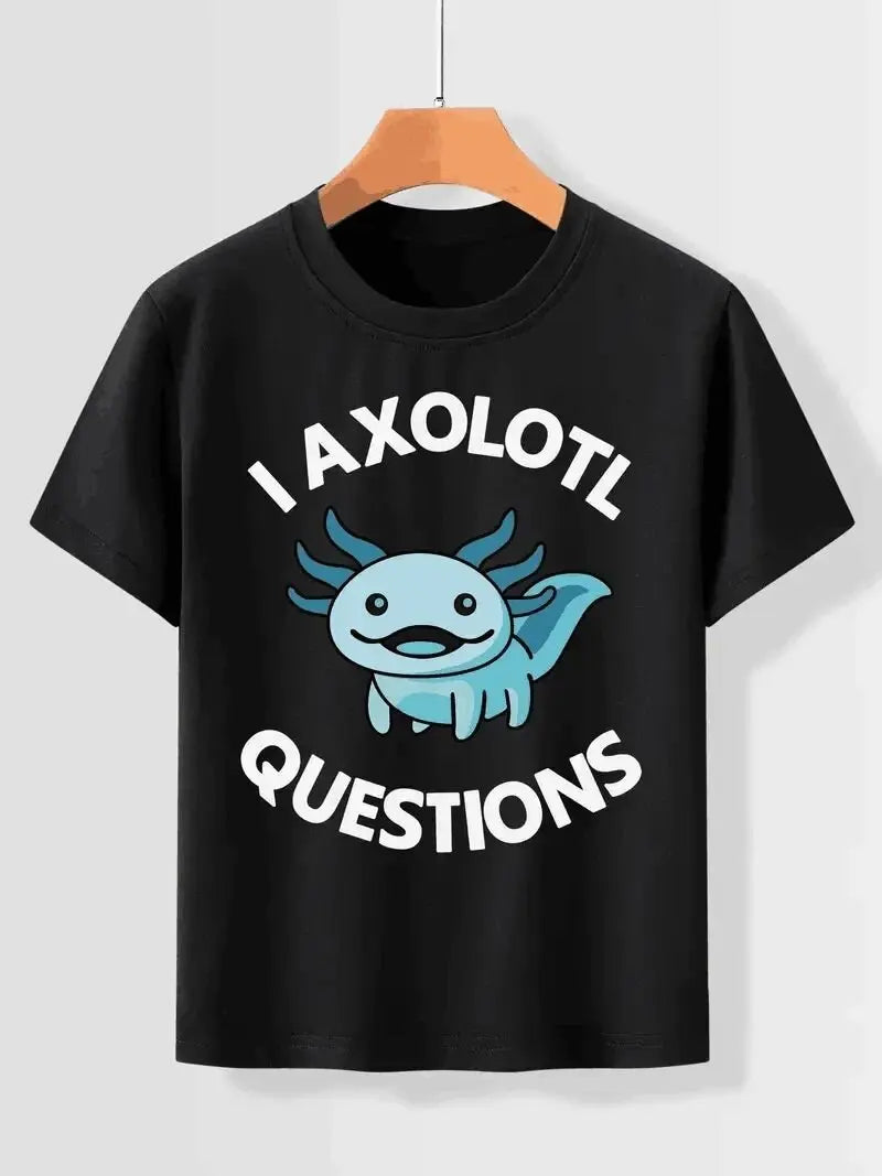 I AXOLOTL QUESTIONGS Children Boy Girl T shirt 2026 New Summer Short Sleeve T-Shirt Cute Style kidS casual SPORTS Tops