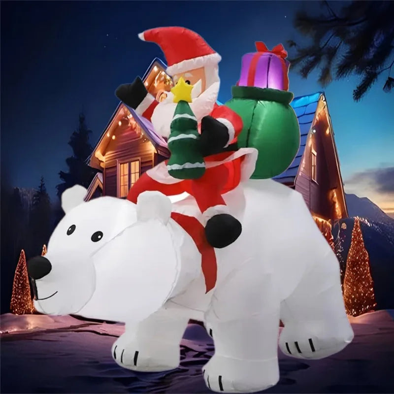 Inflatable Toy Santa Ride Polar Bear Shake Head Christmas Inflatable Model Luminous Christmas Atmosphere Decoration Model