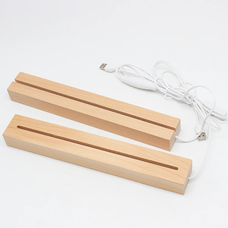 30cm Long Rectangular Wooden Led USB Light Display Base Luminous Stand for Acrylic Plexiglass Resin Arts 3D Bedside Table Lamps